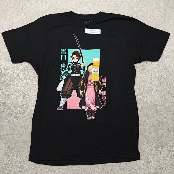 Demon Slayer Kimetsu No Yaiba T-Shirt Mens L 42/44 Black Tanjiro Nezuko NWT - Picture 1 of 5